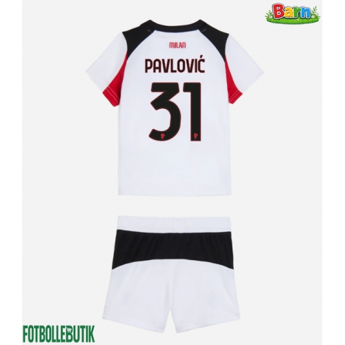 AC Milan Strahinja Pavlovic #31 Bortaställ Barn 2025-26 Kortärmad (+ Korta byxor)
